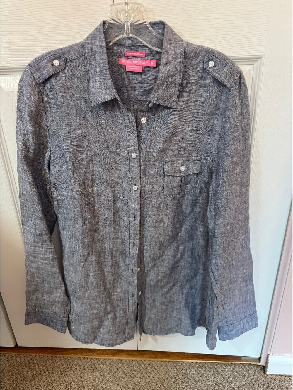 Womens Island Company Commandante Blue Linen Button Shirt M